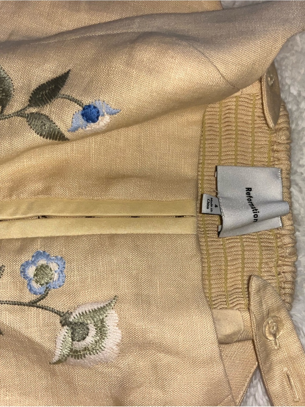 Reformation Juliet Linen Yellow Floral Embroidered Two-Piece Set - Picture 11 of 14